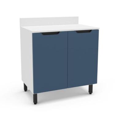 Imagem de Balcão 2 Portas Meena Politorno Moveis, Branco com Azul