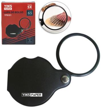 Imagem de Lupa de bolso com lente de vidro 65mm aumenta amplia 5x yins paper