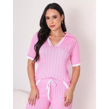 Imagem de Conjunto de tricot modal premium feminino moda vintage verão clássico 