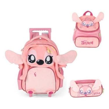 Imagem de Kit Mochila Rodinhas Stitch Angel Pelúciado Apliques Em 3D - Luxcel