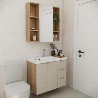 Imagem de Conjunto de banheiro com cuba vittare 80cm estilare cnj5006 carvalho/n