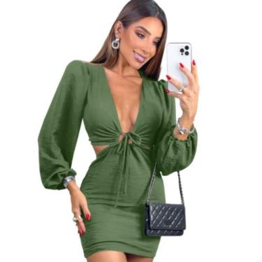 Imagem de Vestido Duna Festa Multiformas Cropped Manga Longa Balada Evento Passe