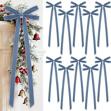 Imagem de Glitinsel 10 laços de fita de veludo 20 x 56 cm pré-amarrados laços de veludo de Natal decoração de árvore de Natal laço de embalagem de presente para guirlanda de Natal, escada, casa, exterior
