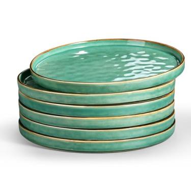 Imagem de LIANYU Conjunto de 6 pratos de sobremesa de cerâmica, conjunto de pratos de jantar de cozinha de 26 cm, pratos de porcelana para bolo, pão, salada, lanche e bife, seguro para micro-ondas, forno e