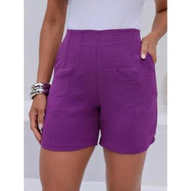 Imagem de Shorts Bermuda Feminina Alfaiataria Elastico na Cintura Elegante Basic