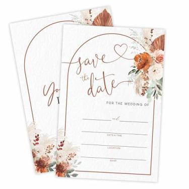 Imagem de Convites de casamento Save The Date, 15 convites de casamento florais Boho com envelopes, convites de estilo de preenchimento para celebração do Sr. & Mrs, lembrancinhas de festa e suprimentos - A48