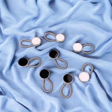 Imagem de 8 peças de botões elásticos extensores de colarinho de camisa de metal de 2,8 cm, botão de pescoço elástico preto e branco para mulheres e homens