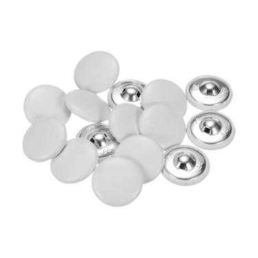 Imagem de Generic 15 botões revestidos de couro 44L 28 mm haste de metal botões de costura redondos para ternos de noiva, blusas de vestido, artesanato, branco