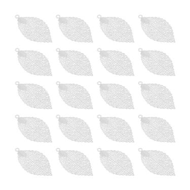 Imagem de Pingentes de folha, 20 peças, 35 mm, contas de folha de árvore de metal, contas a granel, berloque de malha para fazer joias, pulseira, colar, brinco, chaveiro estilo 5, prata