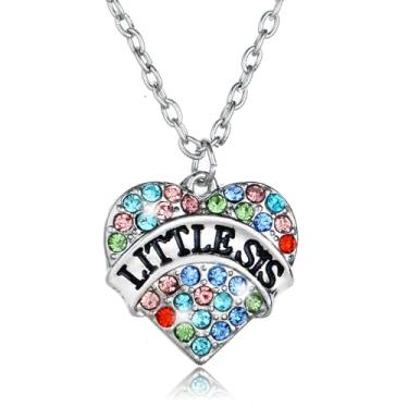 Imagem de Colar Big Sister Middle Sister Little Sisters Presentes de Irmãs Colorido Cristal Coração Colar, One Size, Aço inoxidável, Sem Pedra Preciosa