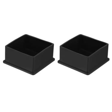 Imagem de 2 peças de tampas de perna de cadeira quadradas de PVC, 60 mm x 60 mm OD almofadas pretas para pés de móveis protetores de chão para armário de mesa de pátio móveis de cama