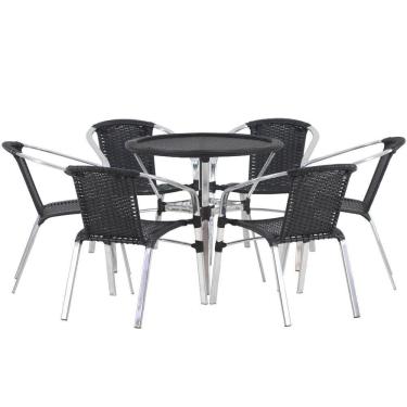 Imagem de Jogo 6 Cadeiras E Mesa Com Tampo Floripa Alumínio área Trama Cappuccino