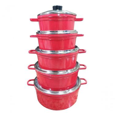 Imagem de Jogo 5 Panelas Alumínio Batido Fundido Vermelho Pigmentado