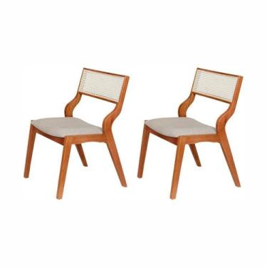 Imagem de Kit 2 Cadeiras Madeira Maciça Estofada e Rattan 100% Natural Luna Espr