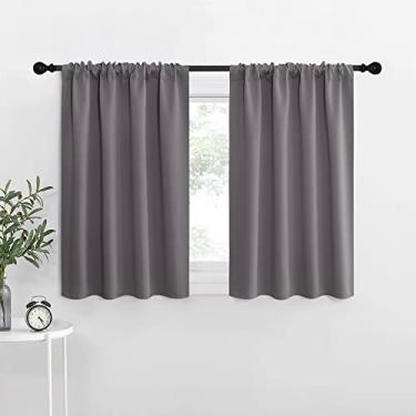 Imagem de Cortinas pequenas para janela de cozinha – Conjunto de cortina portátil de privacidade blackout para quarto, escritório, banheiro, porão, garagem, compartimento para trailer, beliche, L 86 x C 76 cm
