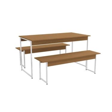Imagem de Conjunto: Mesa Sala Jantar Industrial Li013 C- Tampo Madeirado 136x72cm C- 2 Bancos Canela-branco - Kappesberg