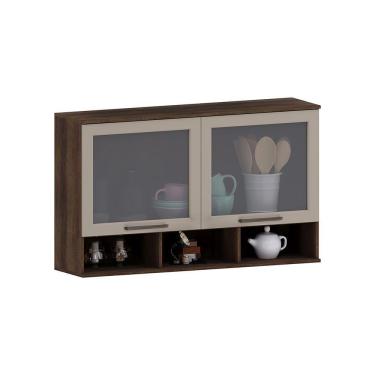 Imagem de Armário Aéreo 120cm 2 Portas Com Vidro Fumê/Nicho Inferior