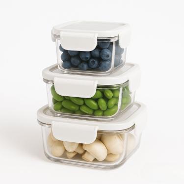 Imagem de Conjunto 3 Potes Herméticos Quadrados Empilháveis Vedação Conserva Alimentos