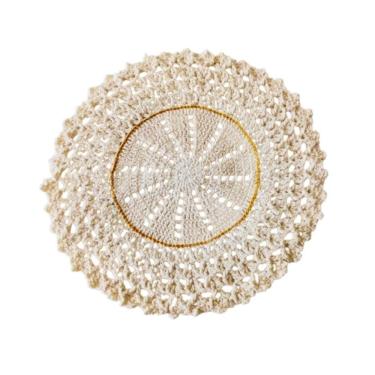 Imagem de Kit 6 Sousplat Em Crochê Artesanal 33Cm Off White E Dourado