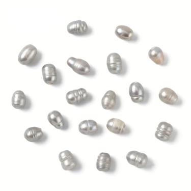 Imagem de Echoed Elegance 10 peças de pérolas ovais naturais de água doce de 7 a 10 mm 1,8 mm de furo grande em forma de arroz para cordão de couro, joias, artesanato DIY (cinza)