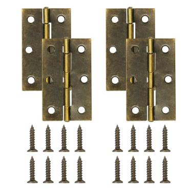 Imagem de Dobradiça de porta de latão antigo de 6 cm, Zernmiarder 4 peças de dobradiças de extremidade de ferro, dobradiças de janela internas e externas com parafusos - 60 x 36 mm