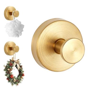 Imagem de Ganchos de ventosa para vidro, 2025 Novo modelo de ganchos de ventosa sem broca, cabides para portas, ganchos de toalha de metal para chuveiros espelhos de banheiros (, dourado)