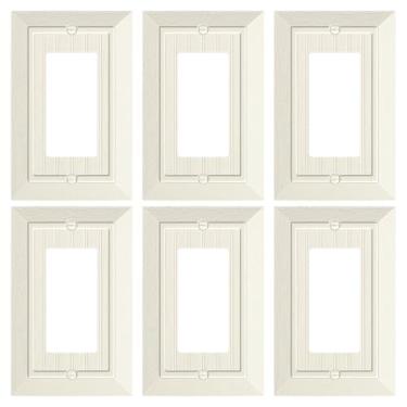 Imagem de Pacote com 6 capas decorativas clássicas para placa de parede, placas decorativas de amêndoa clara e tampa de tomada, placa de parede de policarbonato inquebrável durável para tomada elétrica