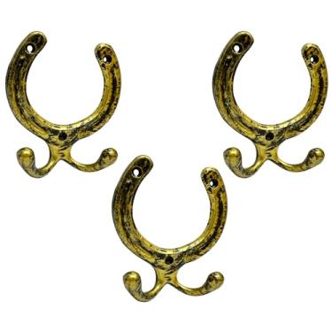 Imagem de AYZCORP Conjunto de 3 ganchos de ferro fundido em forma de ferradura para decoração de arte de parede - cabides em forma de ferradura e porta-chaves - cabide de roupas e mochila - ganchos para casaco