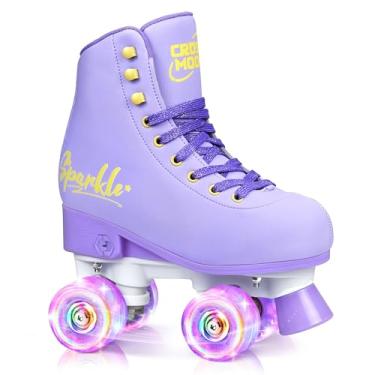 Imagem de Skate ajustável para meninas ativas, design elegante, couro PU premium resistente a arranhões fácil de limpar, presente para meninas e crianças (violeta, médio (3-6))