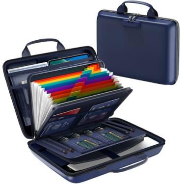 Imagem de HIBWN Caixa de documentos à prova de fogo, caixa rígida organizadora de arquivos à prova de fogo com trava e pasta de arquivos sanfonada de 13 bolsos, cofre portátil para casa, escritório, viagem