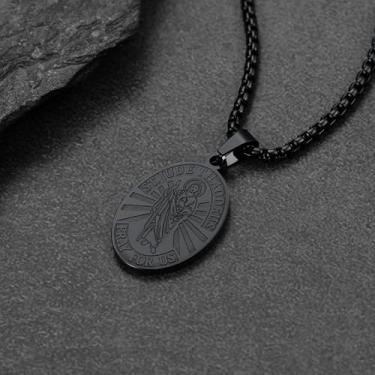 Imagem de Colares femininos de aço inoxidável com flor de rosa/martelo/cruz/São Jude Thaddeus/borboleta/colar com pingente celta masculino joia rigiosa, One Size, Aço inoxidável, Sem Pedra Preciosa