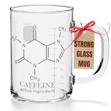 Imagem de ROCAYK Caneca de copo de cafeína - Molécula de cafeína transparente Canecas de café com alça - Copo medidor de vidro - Novidade presentes para professores de ciências de química para adultos mulheres