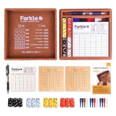 Imagem de Farkle Dice Tray and Storage Case - Includes Embedded Scoring Combinations, 4 Sets of 6 Pearl Dice, 50 Sheet Score, 2 Scoreboards, 12 Scoring Sticks, and a Pen for The Classic Family Games (Brown)
