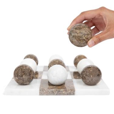 Imagem de Marble Tic Tac Toe Set | Decorative Marble Tic Tac Toe Game Set | Coffee Table Decor - Coffee Table Game - Tabletop Game - Room Decor - Modern Home Decor - Bookshelf Decor (Brown and White Marble)