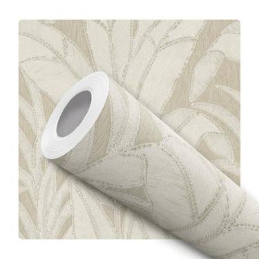 Imagem de Papel de Parede Adesivo Folhagem Bege Creme Decoração Moderna Quarto S