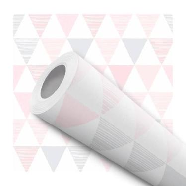 Imagem de Papel De Parede Adesivo Lavável Triângulos Rosa Cinza Branco Claro - D