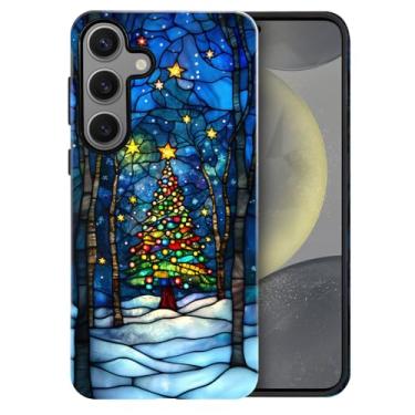 Imagem de heindiy Compatível com Samsung Galaxy S24, capa brilhante com proteção total à prova de choque e anti-arranhões, capas para homem, mulher, árvore de Natal, noite de neve