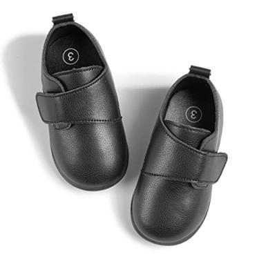 Imagem de Mocassins para bebês meninos meninas clássico casamento Brogue Oxford sapatos sociais primeiros passos caminhada sapato de berço preguiçoso, A06/Pblack, 12-18 Months Toddler
