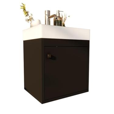 Imagem de Gabinete Compacto Armário com Nicho Organizador Lavabo Pia de Banheiro(PRETO)