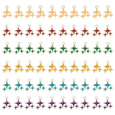 Imagem de Heiolox 60 peças de pingentes de estrela de quatro pontas mini pingentes de estrela de liga em forma de estrela molduras de contas de estrela para colar faça você mesmo, pulseira, brincos, contas,