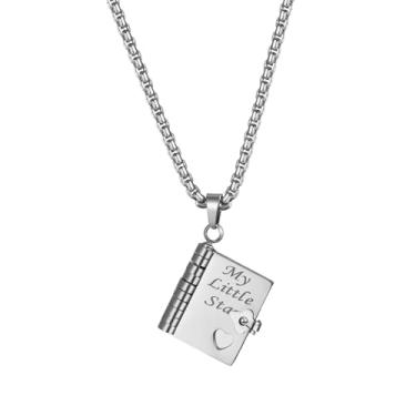 Imagem de Colar My Little Star: Pingente de livro de aço inoxidável aberto com 6 páginas, presente para filha, de mãe, pai, formatura, aniversário, lembrança, standard, Aço inoxidável, Sem Pedra Preciosa