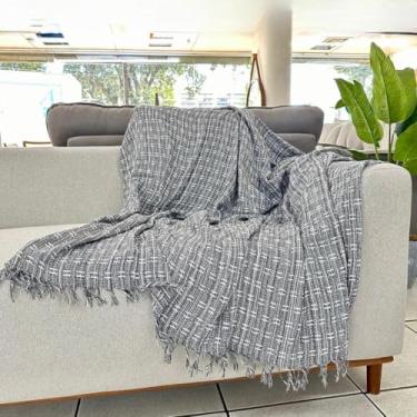 Imagem de Manta para Sofá Capa Protetora 2,40 x 1,80 Gigante Algodão Cama Decorativa Colcha Coberta(Pontilhada Cinza Mescla e Bran)