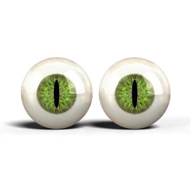 Imagem de Olhos realistas de artesanato de vidro de 2,5 cm, design de íris vertical de gato animal, conjunto de 2 peças, globos oculares de cabochão abobadados, arte, taxidermia e suprimentos para fabricação de