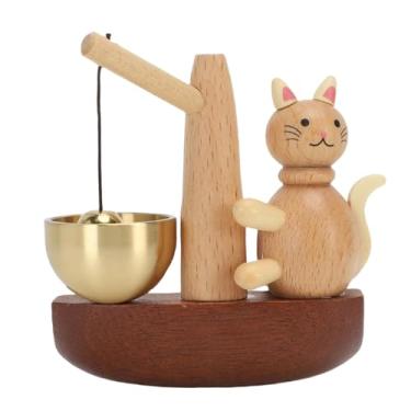 Imagem de Generic Campainha de Madeira para Gato, Decoração Artesanal de Madeira de Faia Com Sino de Latão para Decoração de Parede de Porta de Entrada de Jardim Doméstico