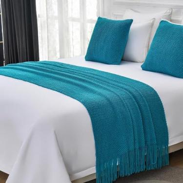 Imagem de JONKMY Cama Runner Cachecol Colchas Camas Corredores Cama King Size Tricô Cobertor Sofá com Borla Cor Sólida Lenço Proteção Casa Hotel Decorativo Lance Azul 1||45 * 45 cm Fronha * 1