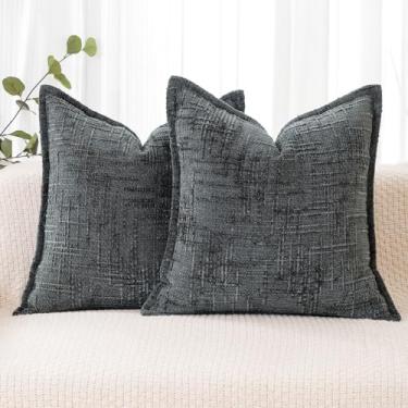 Imagem de HPUK Conjunto de 2 capas de almofada macias de chenille de outono 45,7 x 45,7 cm, capas de almofada decorativas de cor sólida para sofá, cadeira, cinza escuro