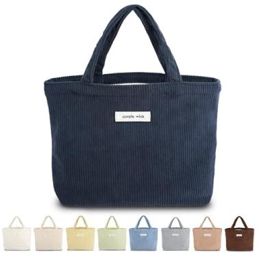 Imagem de Sminra Bolsa pequena de veludo cotelê bíblia mini bolsa casual diária feminina bonita estética, Azul marinho