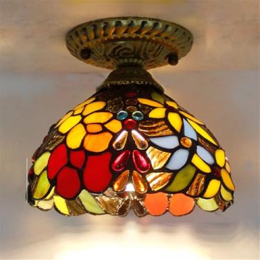 Imagem de Luminária de teto contemporânea LED estilo retrô americano para sala de estar, restaurante, quarto, casa de campo, hotel, corredor, café, bar, decoração com vidro colorido (Estilo 10)