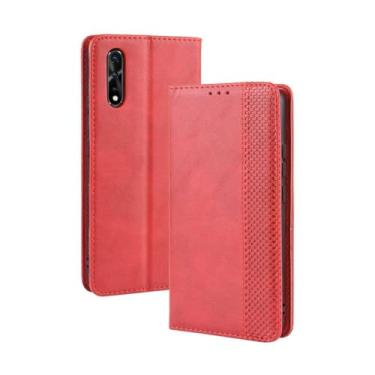 Imagem de Capa para VIVO Z5/Y7S,Retro Flip magnético,Caso de telefone de couro PU,Design de carteira com 3 slots de cartão e 1 clipe de dinheiro -Red