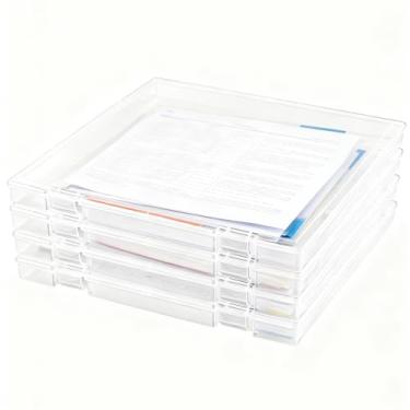 Imagem de Acrux7 Pacote com 4 organizadores de armazenamento de papel para scrapbook, 30 x 30 cm, estojos de armazenamento de papel de plástico transparente, recipientes portáteis para escritório, casa